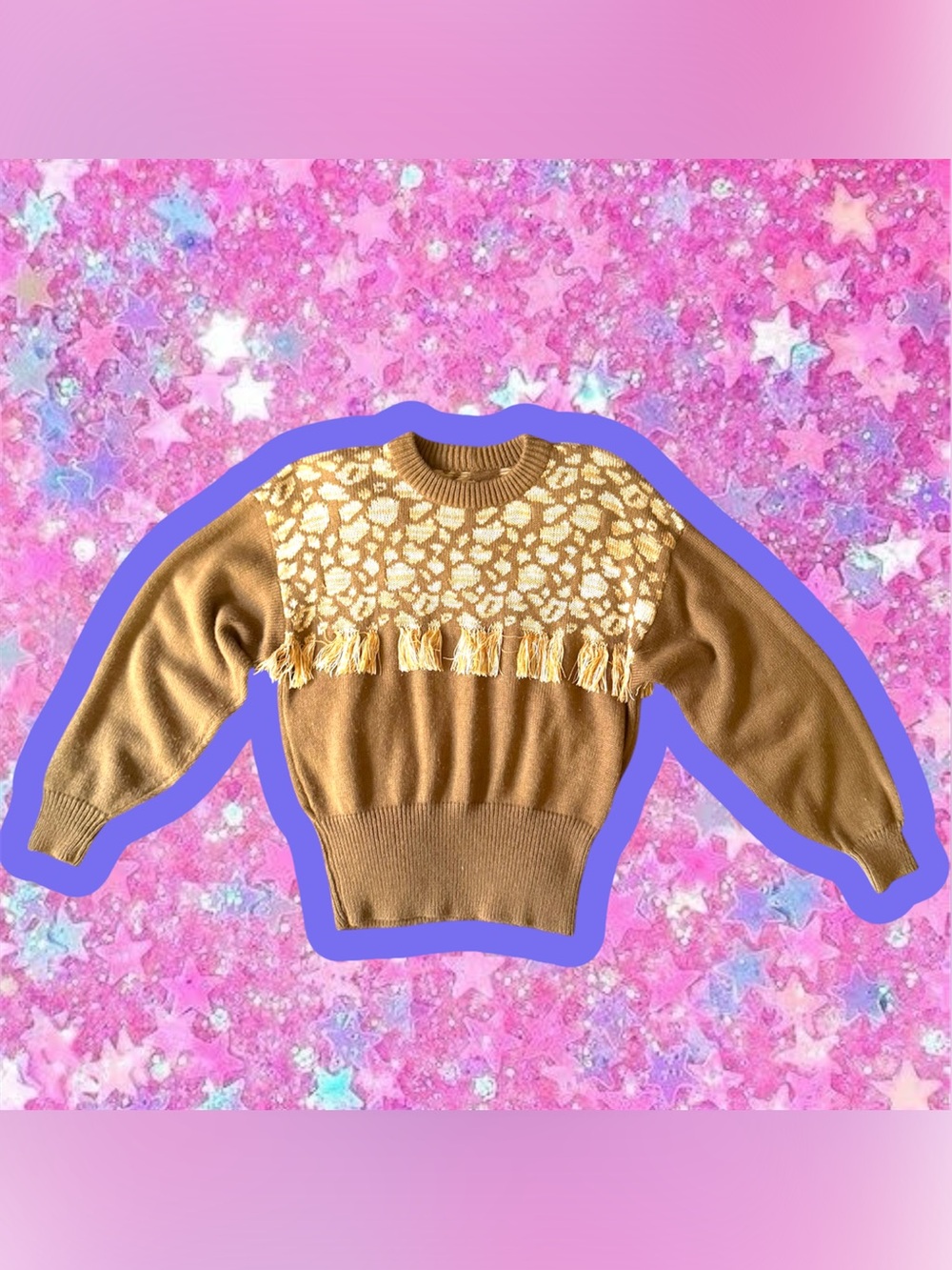 Vintage 80s fringe animal print sweater S M 1980s tassel cache jumper